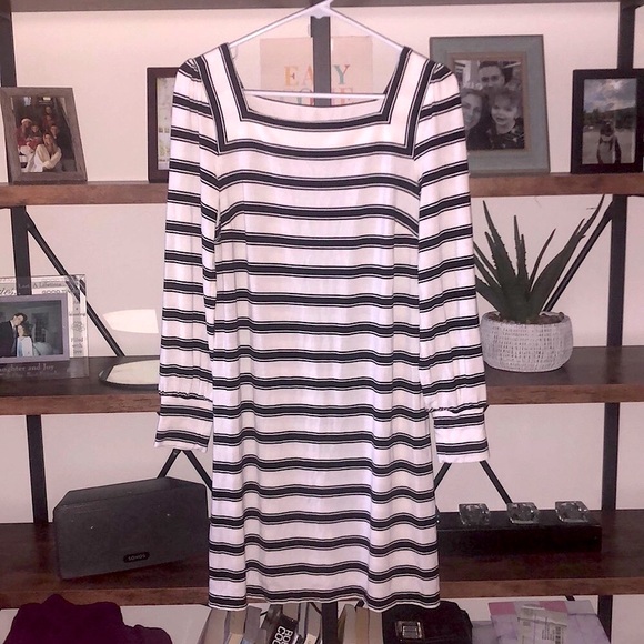 LOFT striped long sleeve shift dress with square neck - Picture 3 of 7
